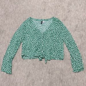 Button down green and white floral cropped top